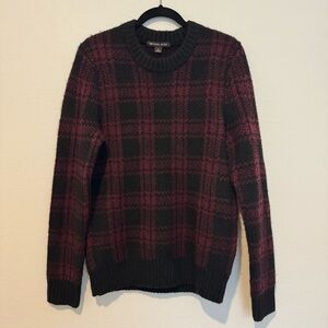 Michael Kors Mens Wool Blend Red and Black Plaid Sweater